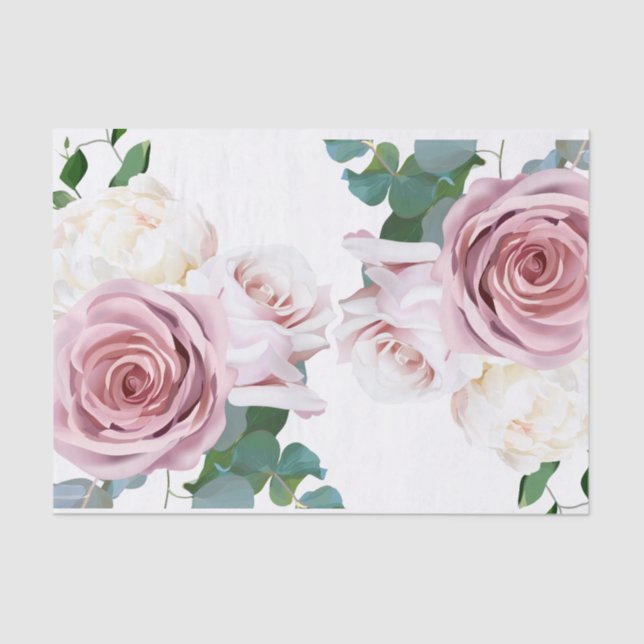 Papier Mousseline Roses roses roses Florales Verdure Mariage moderne (Recto)