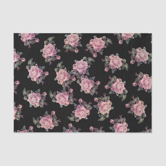Papier Mousseline Roses roses sombres Motif Floral Shabby Parti Chic (Recto)