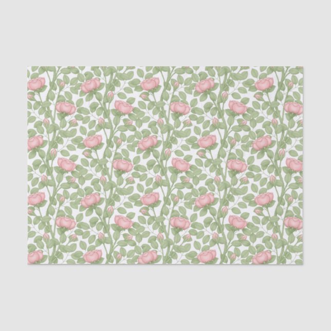 Papier Mousseline Roses roses sur blanc (Recto)