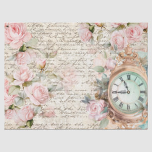 Papier Mousseline Roses roses vintages vieilles Lettre horloge Décou
