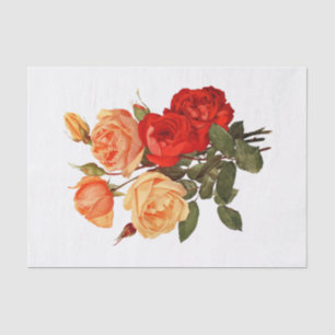 Papier Mousseline Roses Rouge Pêche Orange Fleurs Floral