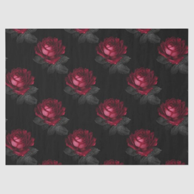 Papier Mousseline Roses rouges avec Feuilles gris sur la page de déc (Recto)