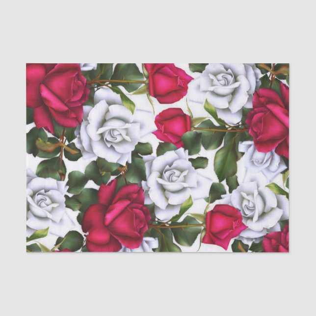 Papier Mousseline Roses Rouges & Blanches Chic Shabby Rustique Moder (Recto)