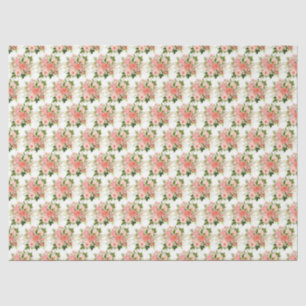 Papier Mousseline Roses rouges corail avec feuillage