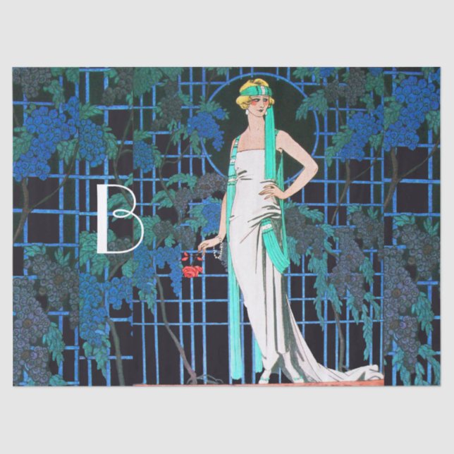 PAPIER MOUSSELINE ROSES ROUGES DANS LA NUIT, MODE DE BEAUTÉ MONOGRAM (Recto)