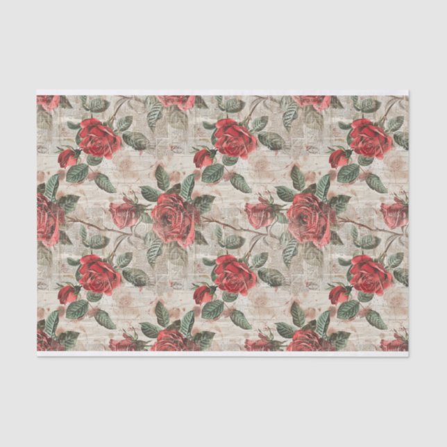 Papier Mousseline Roses rouges en détresse sur Motif de papier journ (Recto)