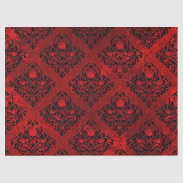 Papier Mousseline Roses rouges et décomposition de Damas noires (Recto)