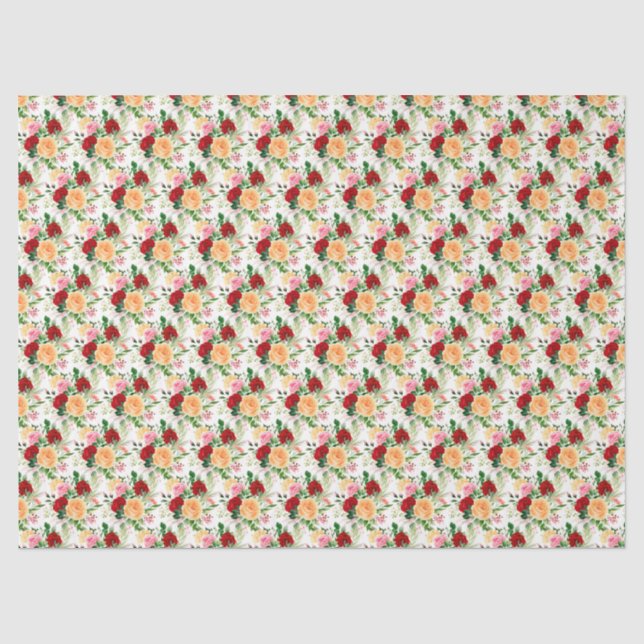 Papier Mousseline Roses rouges et oranges romantiques  (Recto)