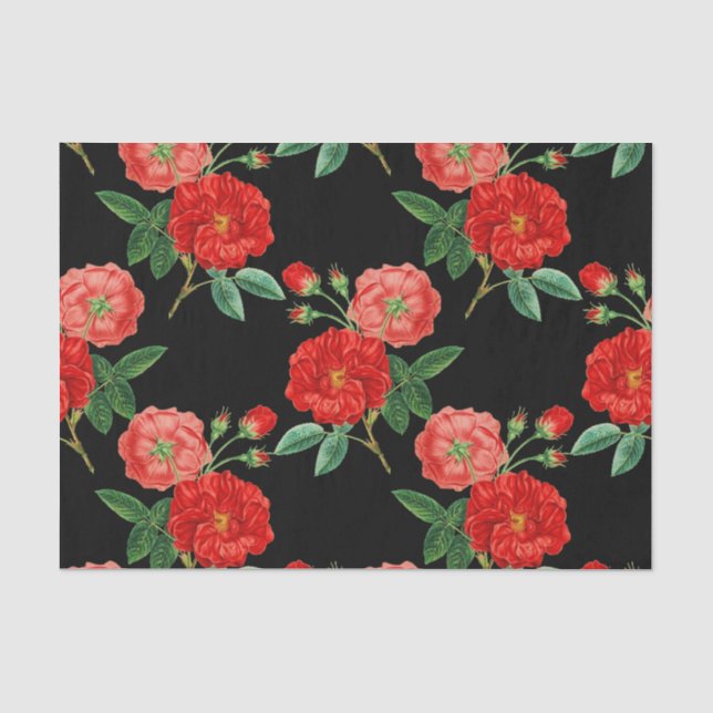 Papier Mousseline Roses rouges, fond noir, (Recto)