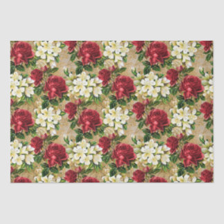 Papier Mousseline Roses Rouges Lys Blancs Fleurs de Noël Vintage