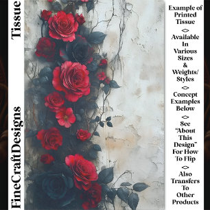 Papier Mousseline Roses rouges noires, Découpage CQ5 mur vieilli pat