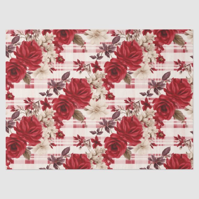 Papier Mousseline Roses rouges plaies fleurs blanches (Recto)
