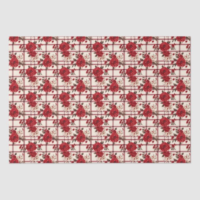 Papier Mousseline Roses rouges plaies fleurs blanches (Recto)