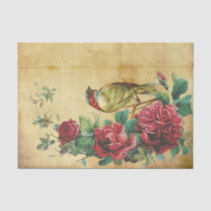 Papier Mousseline Roses rouges pleines magnifiques avec oiseaux Rega