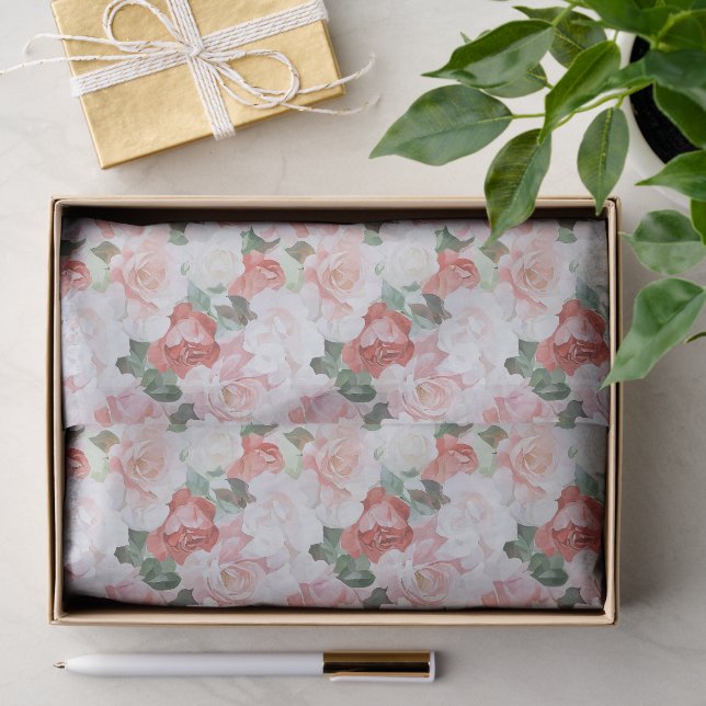 Papier Mousseline Roses Rouges Roses Blanches Fleurs Mariage (Cadeau)