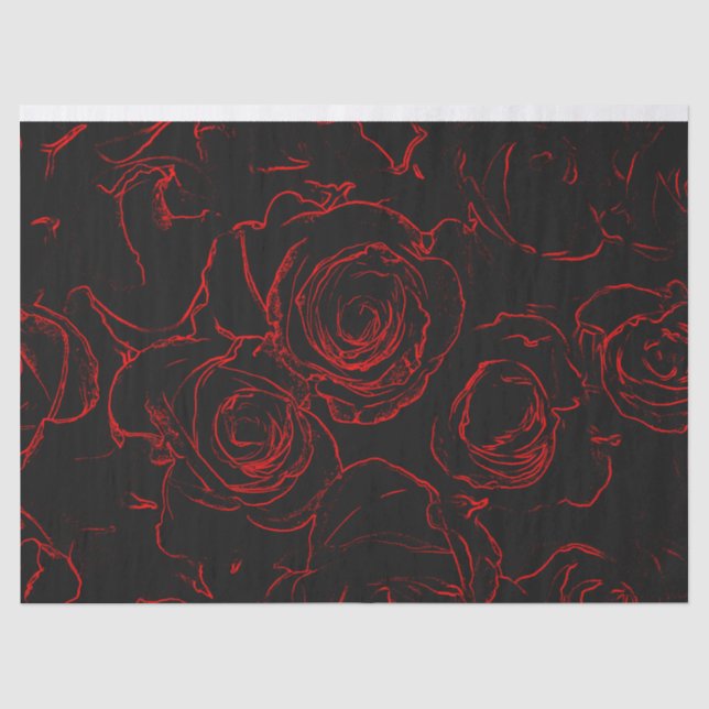 Papier Mousseline Roses rouges sur fond noir (Recto)