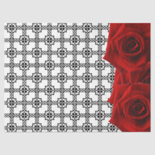 Papier Mousseline Roses rouges sur papier de tissu noir et blanc