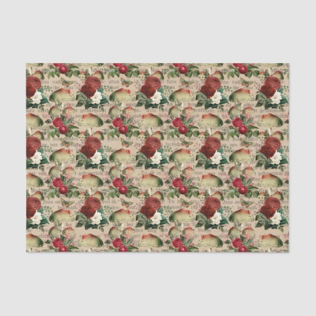 Papier Mousseline Roses rouges vintages et champignons (Recto)
