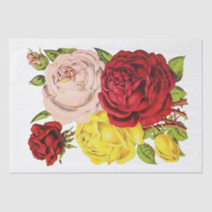 Papier Mousseline Roses rouges vintages rose jaune Fleurs #2 Florale