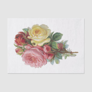 Papier Mousseline Roses rouges vintages rose jaune Fleurs florales