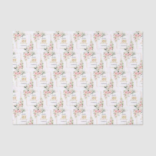 Papier Mousseline Roses rustiques rose rousse eucalyptus 20 ans (Recto)