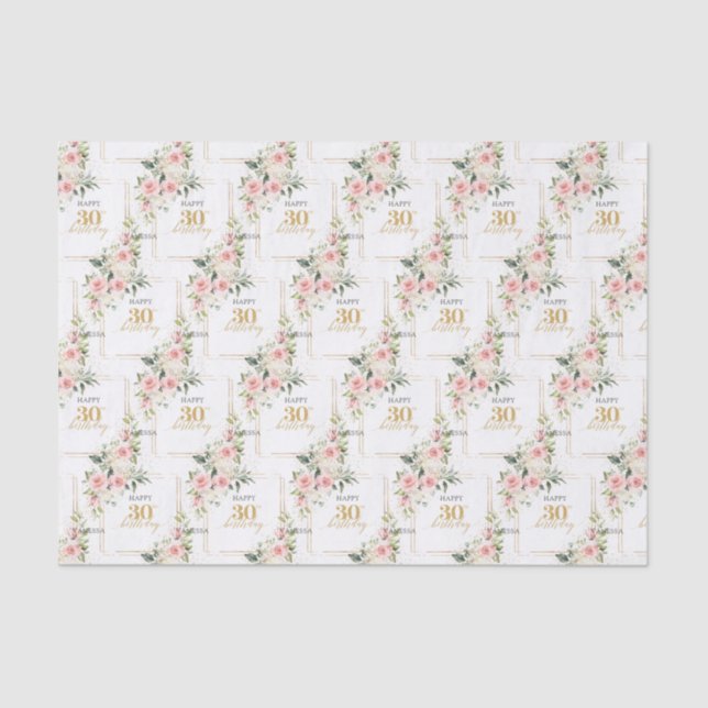 Papier Mousseline Roses rustiques rose rousse eucalyptus 30 ans (Recto)