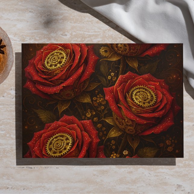 Papier Mousseline Roses Steampunk Luxueuses Rouages Dorés Romantique (Créateur téléchargé)