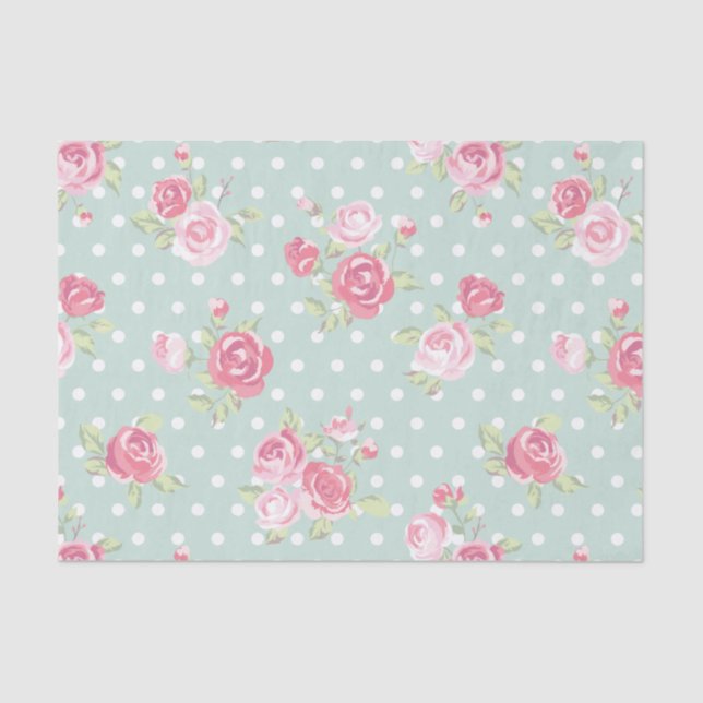 Papier Mousseline roses vert clair et roses, chic minable, motif, (Recto)