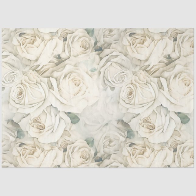 Papier Mousseline Roses Vintages blancs (Recto)