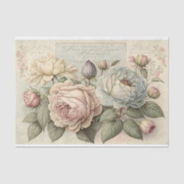 Papier Mousseline Roses Vintages doux en crème et rose