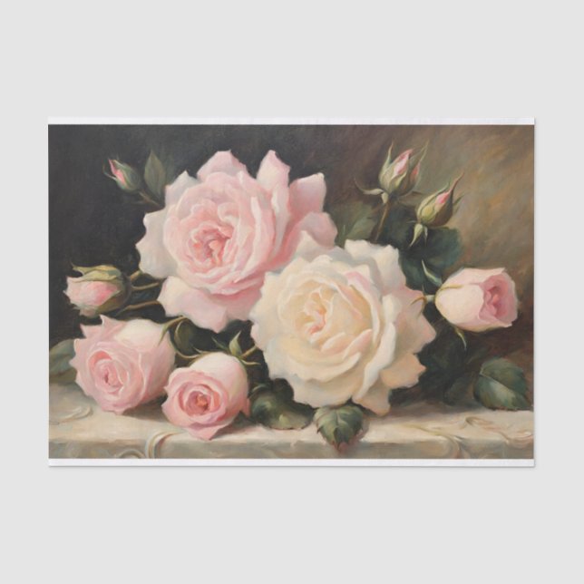 Papier Mousseline Roses vintages rose et crème (Recto)