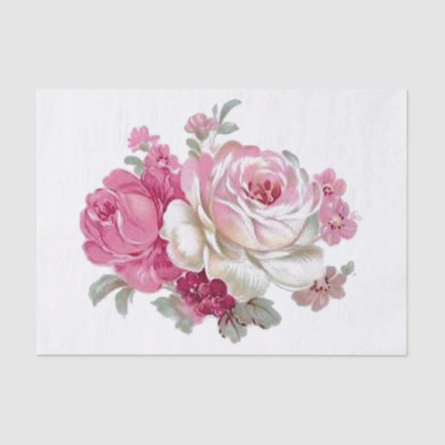 Papier Mousseline Roses vintages roses et blancs (Recto)