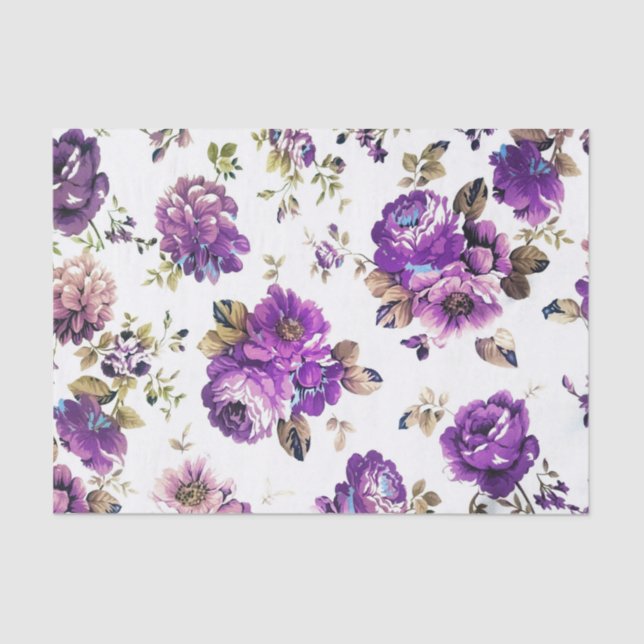 Papier Mousseline Roses violets et autres fleurs avec Feuilles Tan (Recto)