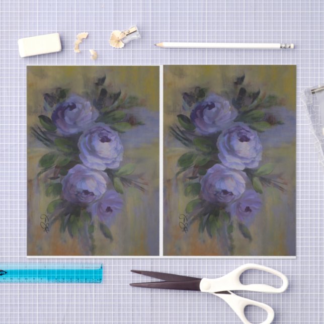 Papier Mousseline Roses Violettes DBL (Artisanat)