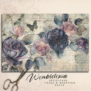 Papier Mousseline Roses violettes et roses vintages sur une page de 