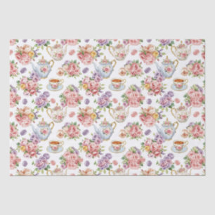 Papier Mousseline Roses Violettes Fleurs Découpage Ancien Thé Rougis