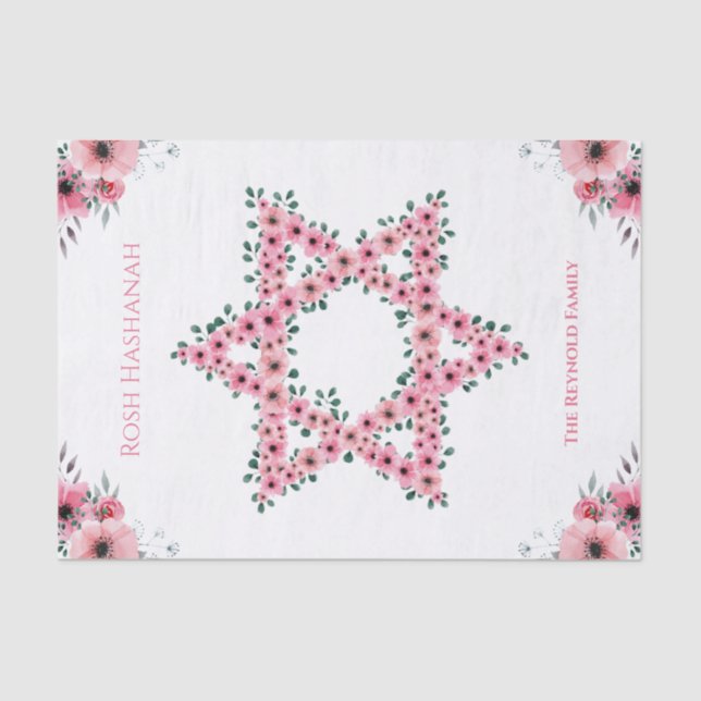 Papier Mousseline Rosh Hashanah Star de David Fleur rose blanc (Recto)