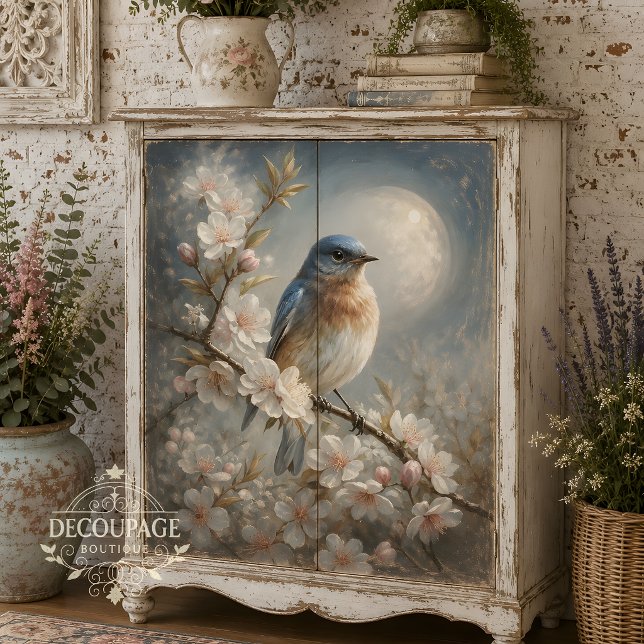 Papier Mousseline Rossignol au clair de lune Oiseau Bleu Découpage (Moonlit songbird Blue Bird Decoupage Tissue Paper)