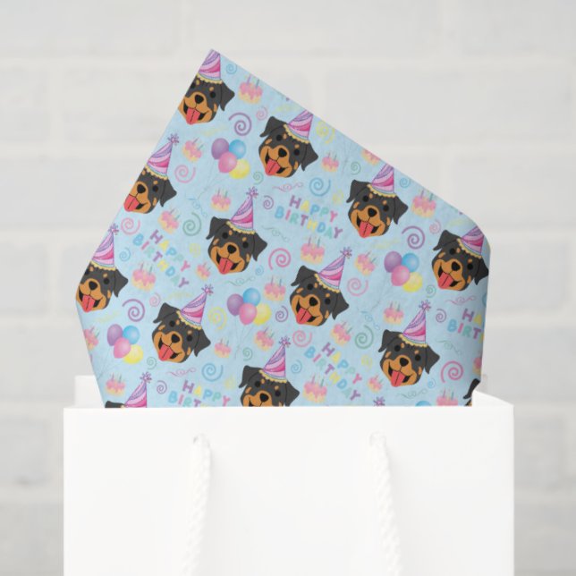 Papier Mousseline Rottweiler Birthday Tissue Paper in Blue (Sac cadeau)