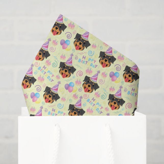 Papier Mousseline Rottweiler Birthday Tissue Paper in Yellow (Sac cadeau)