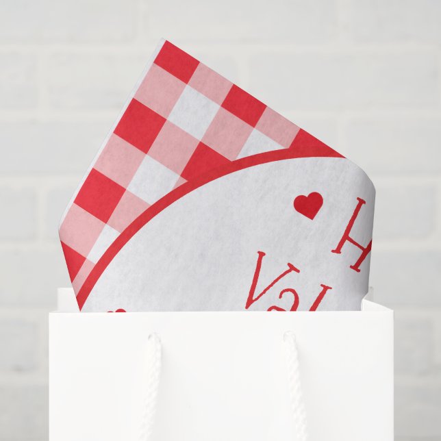Papier Mousseline Rouge à carreaux Cœurs rouges Saint-Valentin (Sac cadeau)