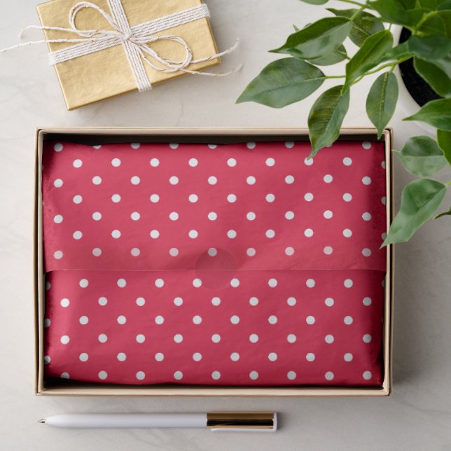 Papier Mousseline Rouge à pois blancs (Cadeau)