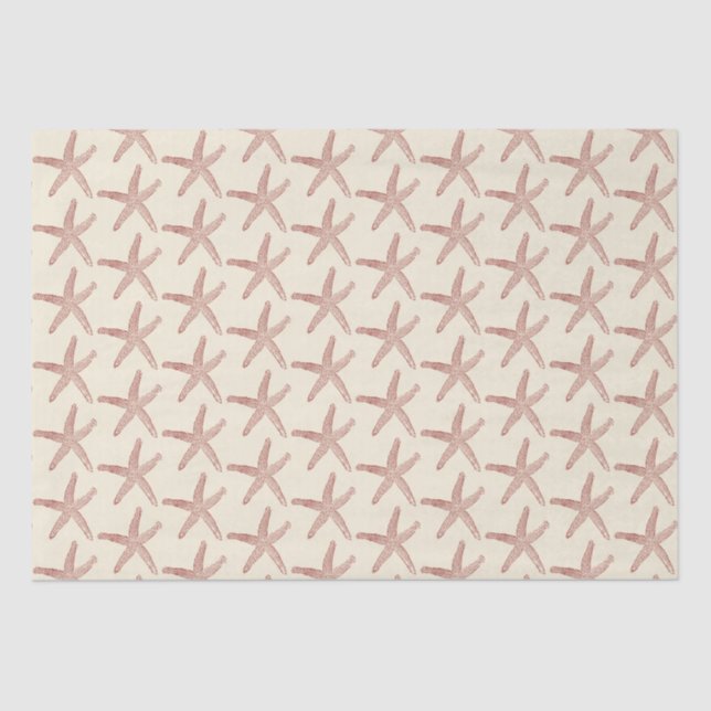 Papier Mousseline Rouge Beige Marine Life Starfish Motif (Recto)