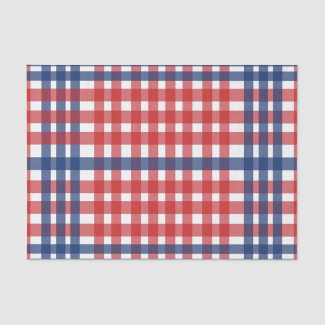 Papier Mousseline Rouge blanc et bleu En vichy plaid (Recto)
