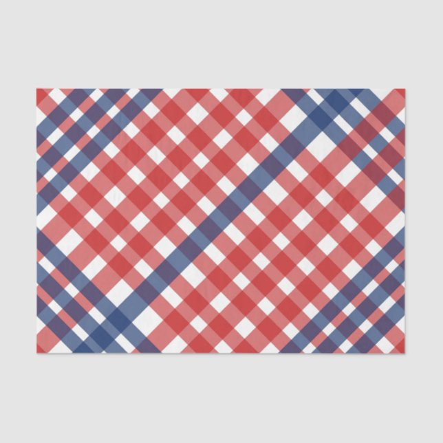 Papier Mousseline Rouge, blanc et bleu En vichy plaid (Recto)