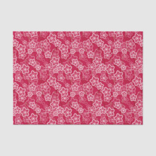 Papier Mousseline rouge blanc floral rustique mode motif rétro