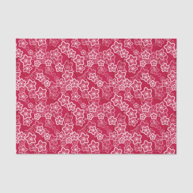 Papier Mousseline rouge blanc floral rustique mode motif rétro (Recto)
