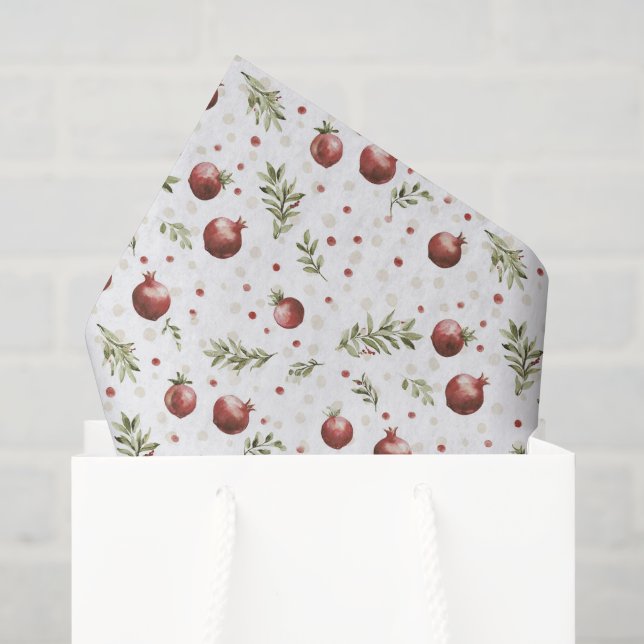 Papier Mousseline Rouge Blanc Fruit Grenade Noël (Sac cadeau)
