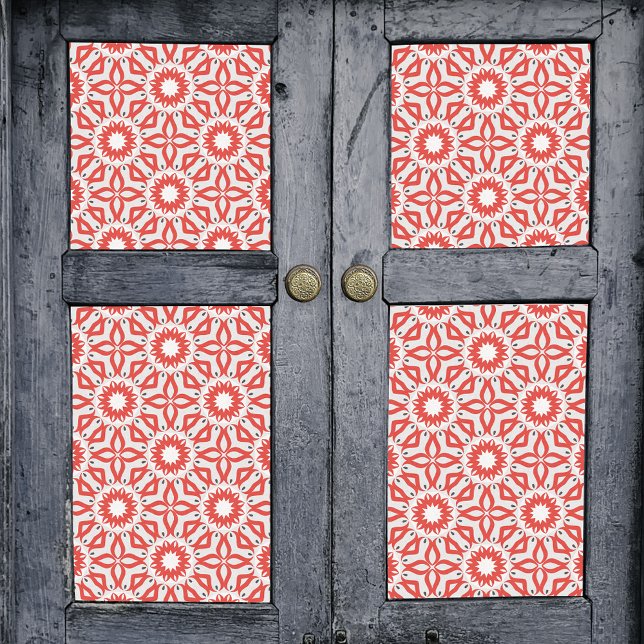 Papier Mousseline Rouge blanc gris ethnique Boho Chic Mosaïque géomé (Créateur téléchargé)