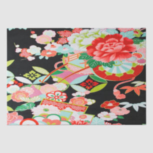 Papier Mousseline Rouge Blanc Noir Japonais Kimono Floral Découpage